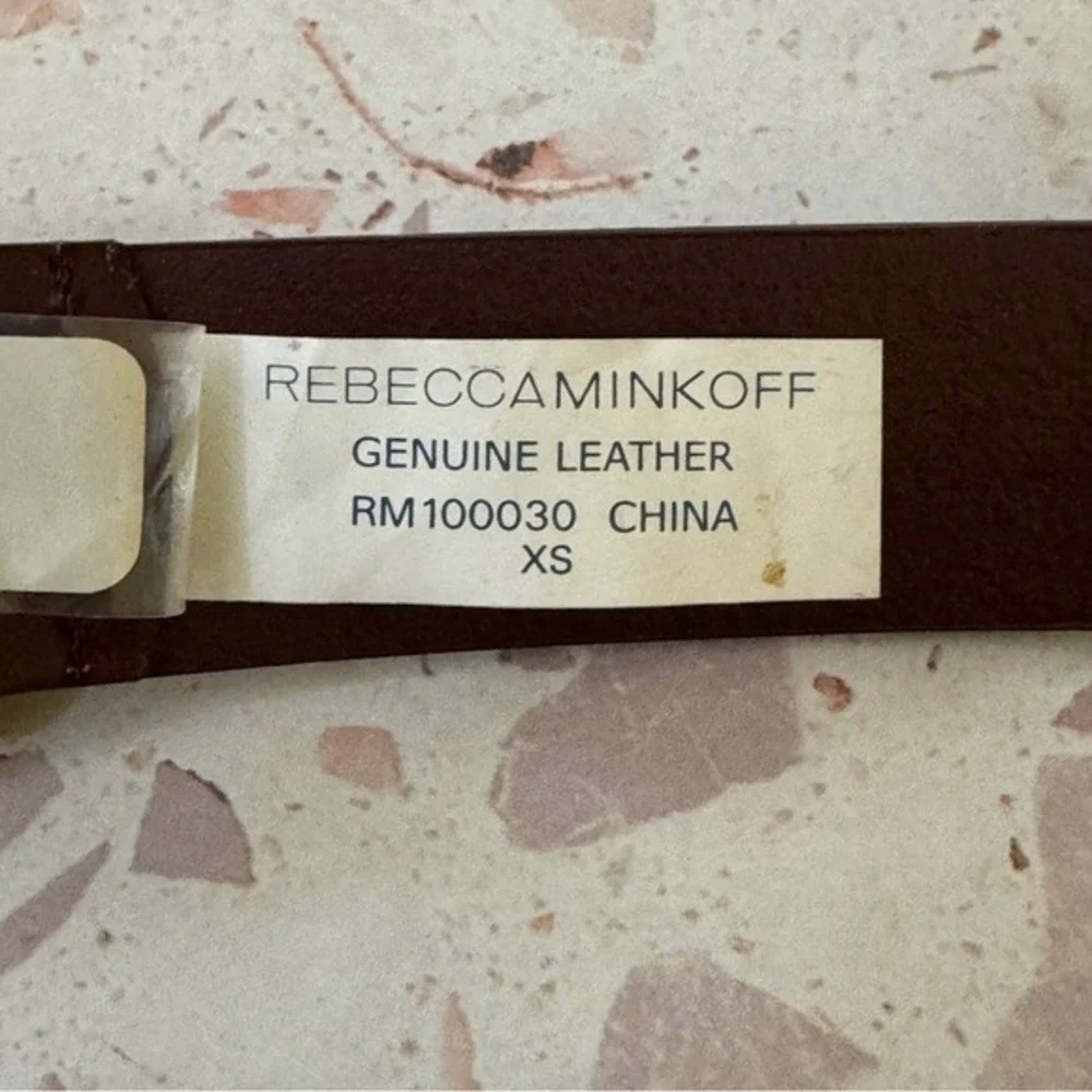 Rebecca Minkoff New Size XS‎ Mahogany Brown Studded Leather Belt Gold Hardware